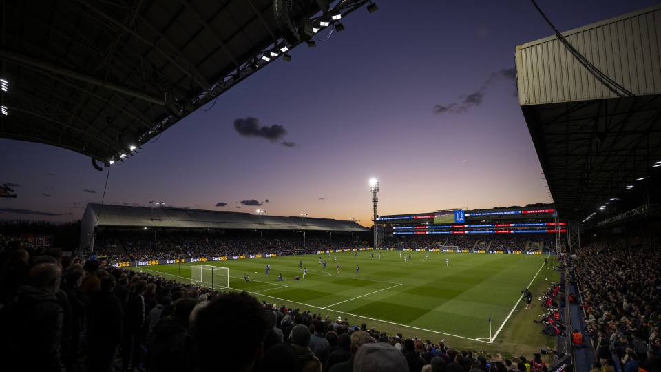 The sun sets over the Premier League match between Crystal Palace FC and Nottingham Forest FC