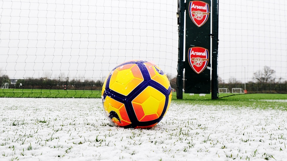 Arsenal training ground in the snow.