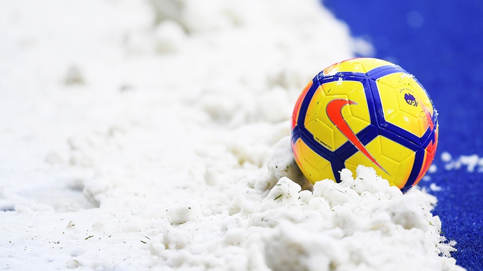 Premier League ball in the snow.