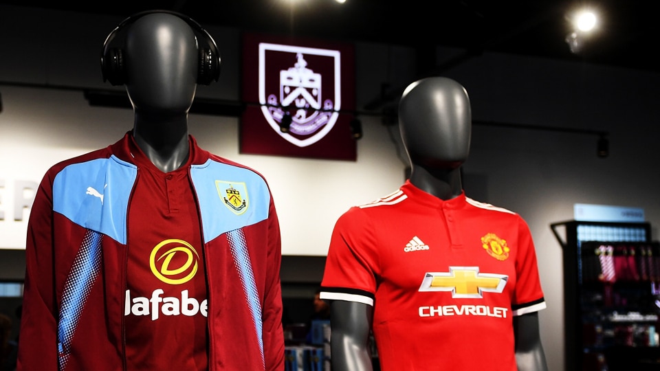 Burnley and Manchester United shirts n sale.