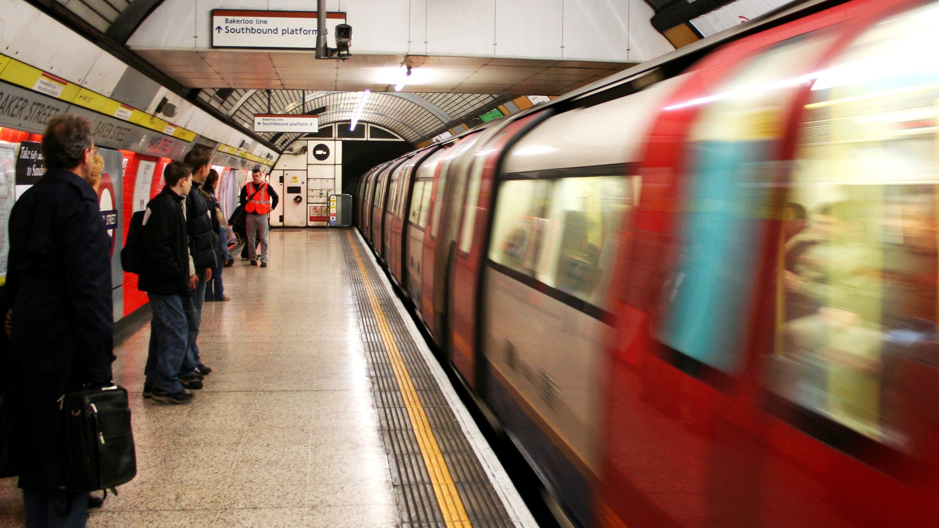 A tube train arriving at the station