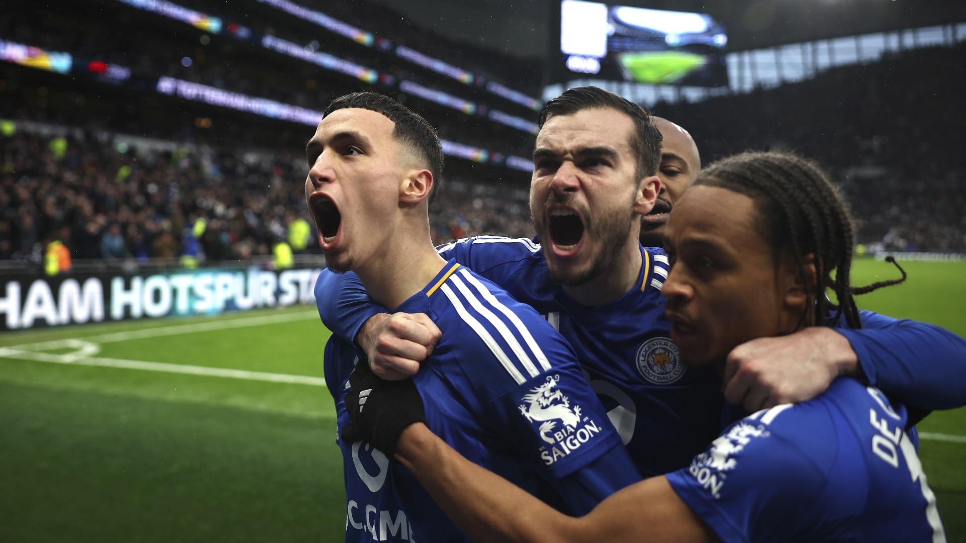 Bilal El Khannouss of Leicester City celebrates scoring his team's second goal
