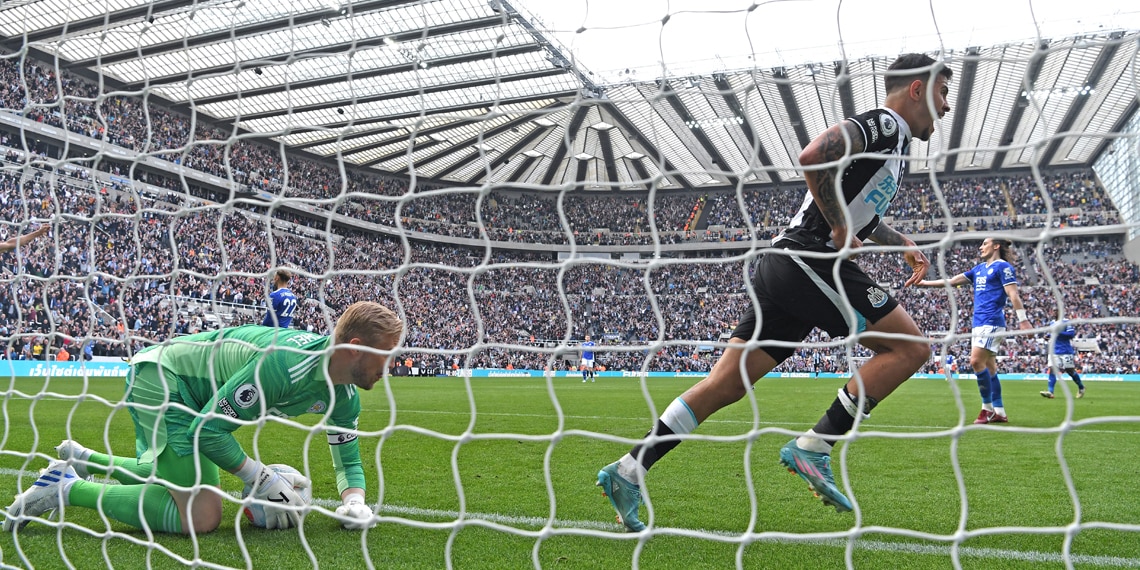 Bruno Guimaraes celebrates after scoring the winning goal