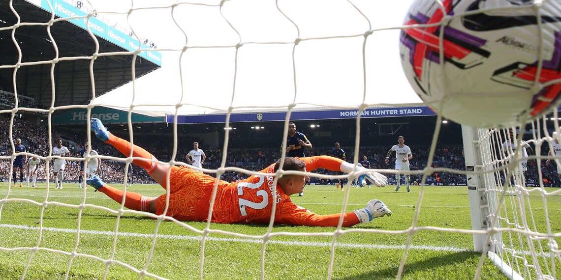 Callum Wilson scores Newcastle United's first goal from the penalty spot past Joel Robles of Leeds United