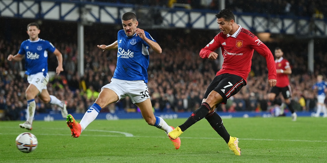 Cristiano Ronaldo of Manchester United scores the winning goal and his 700th league goal of his career