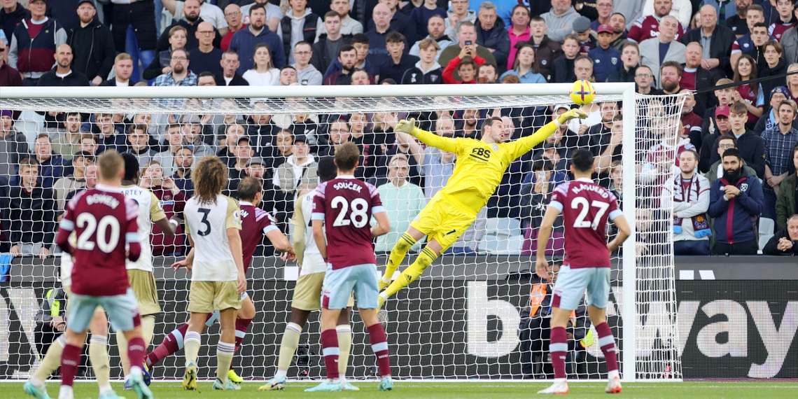 Danny Ward of Leicester City during the Premier League match between West Ham United and Leicester City