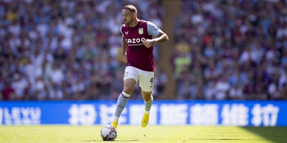 Danny ings of Aston Villa in action for Aston Villa against Everton FC