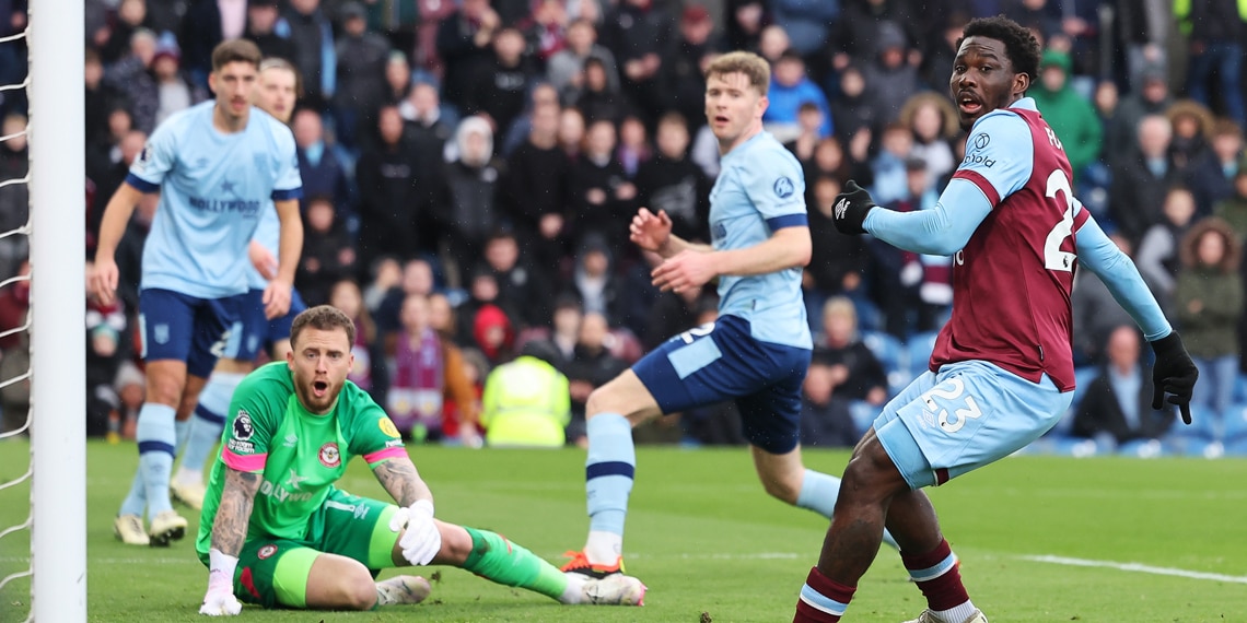 David Datro Fofana reacts after missing a chance for Burnley during the match with Brentford