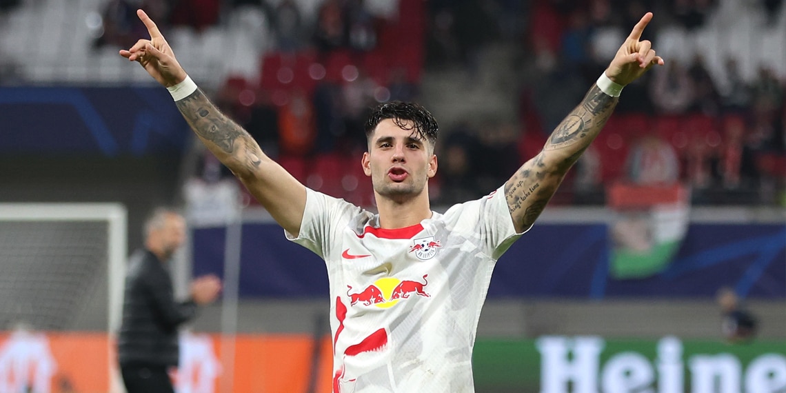 Dominik Szoboszlai celebrates RB Leipzig's win