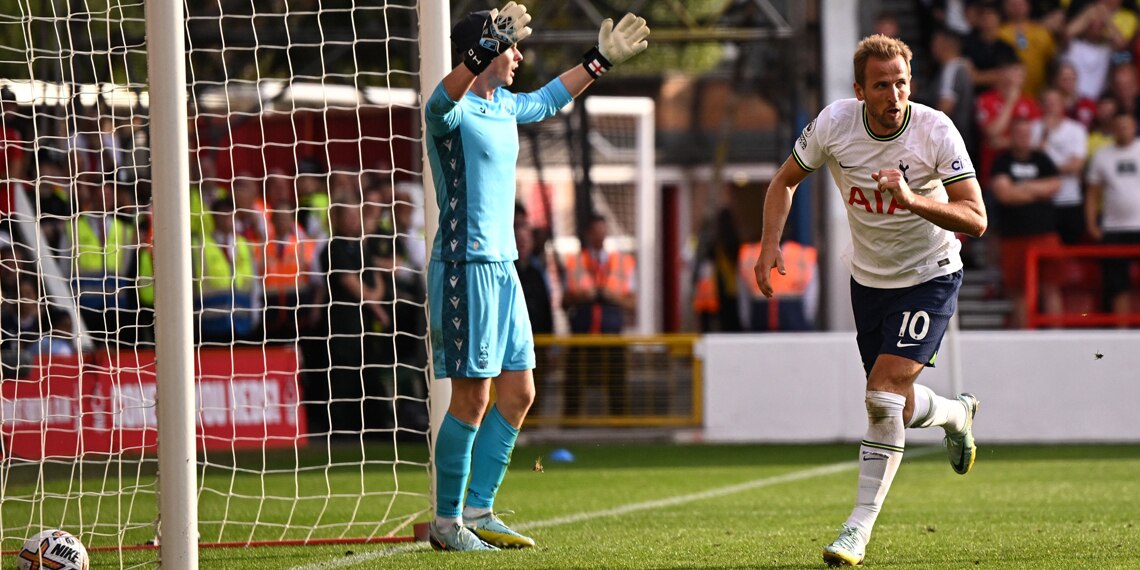 Harry Kane celebrates after scoring Tottenham Hotspur's second goal
