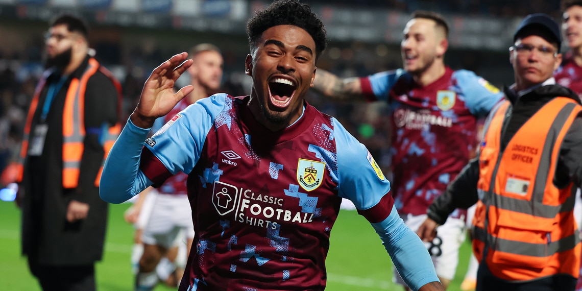 Ian Maatsen of Burnley celebrates at full time during the Championship match between Blackburn Rovers and Burnley