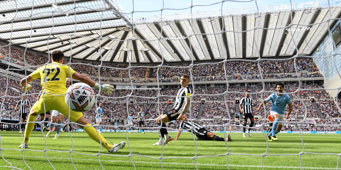 Ilkay Gundogan shoots past Newcastle goalkeeper Nick Pope