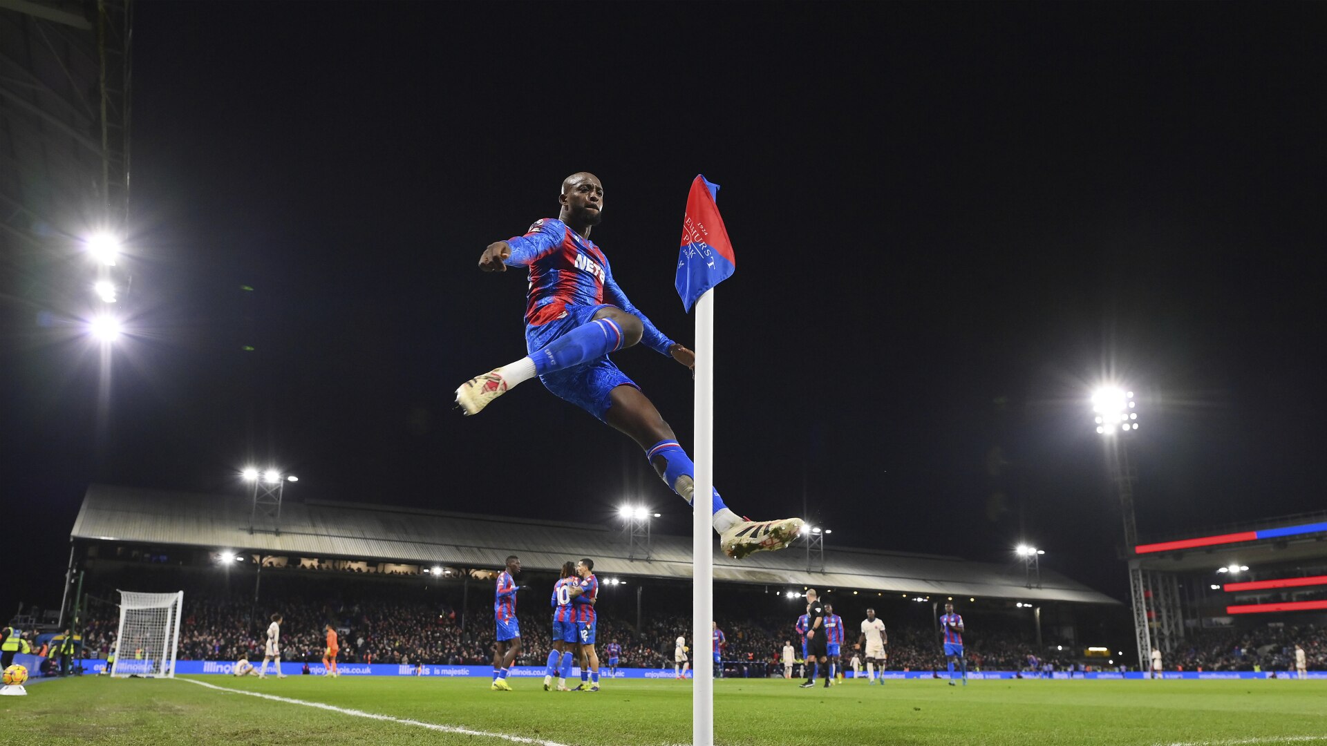 Jean-Philippe Mateta celebrates scoring Crystal Palace's first goal Selhurst Park