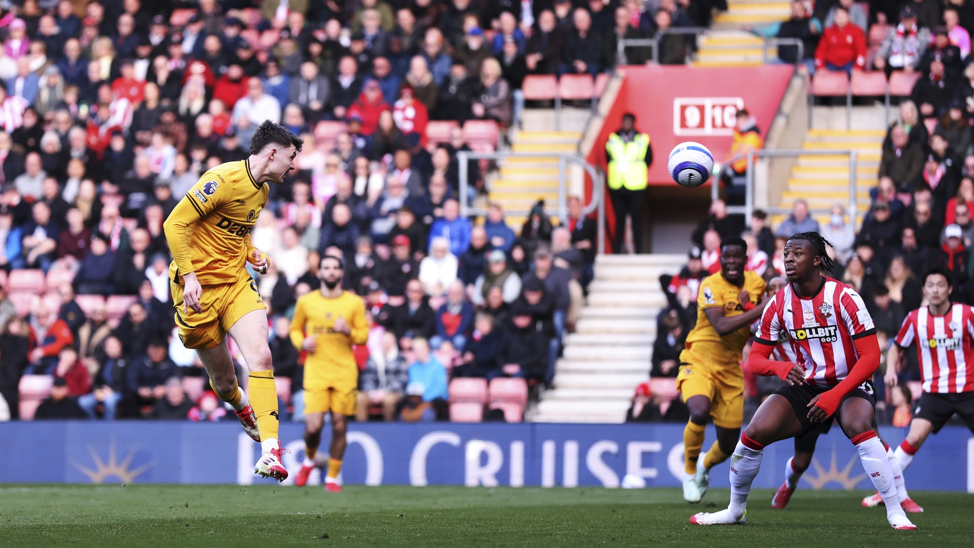 Jorgen Strand Larsen scores Wolverhampton Wanderers' first goal during the match against Southampton