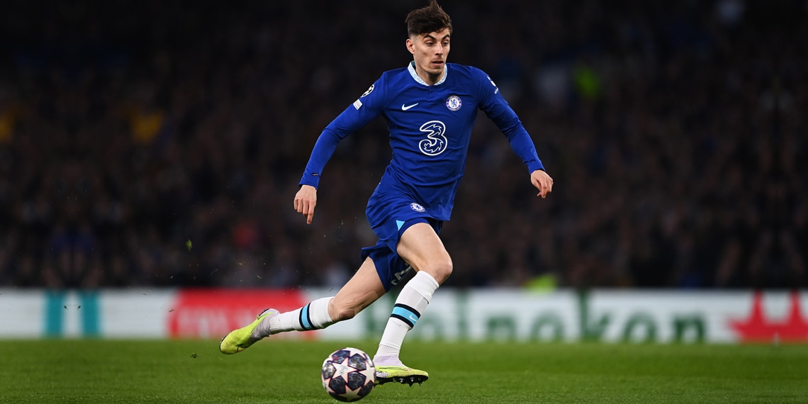 Kai Havertz runs with the ball while playing for Chelsea