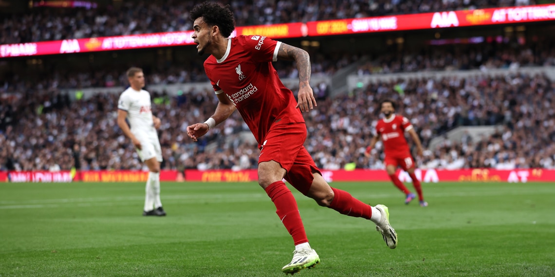 Luis Diaz of Liverpool reacts after a goal was ruled offside