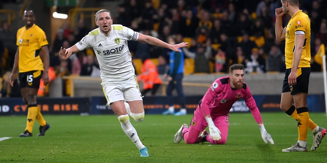 Luke Ayling of Leeds United celebrates after scoring the winning goal