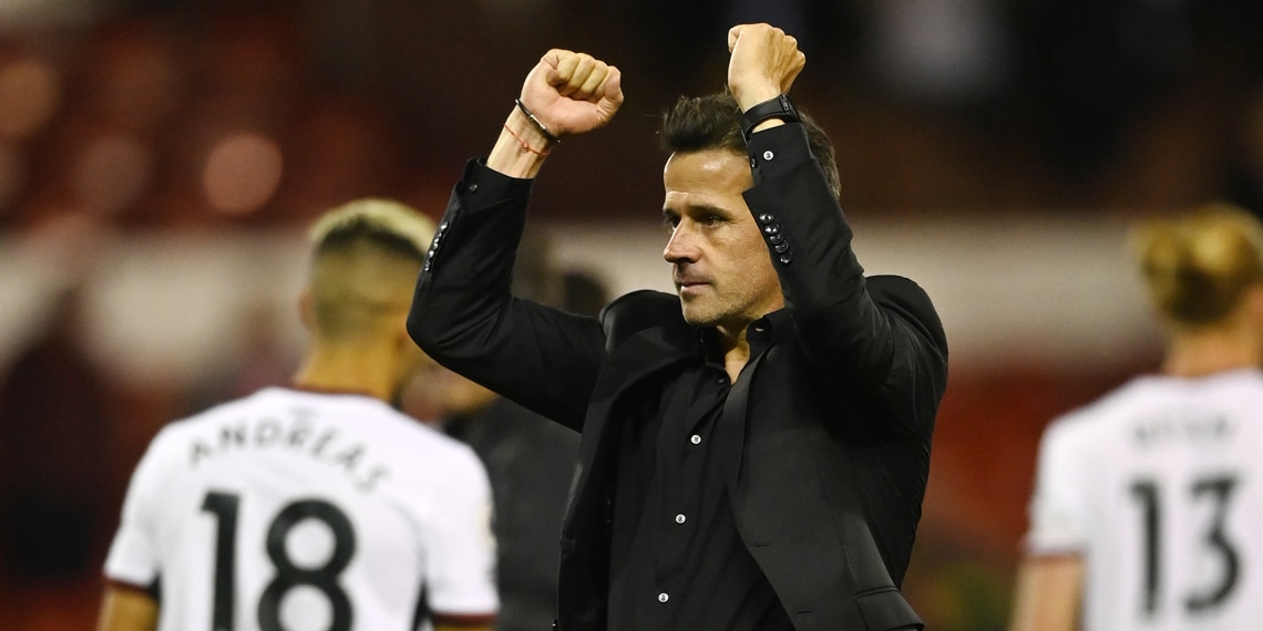 Marco Silva, Manager of Fulham, celebrates following their side's victory