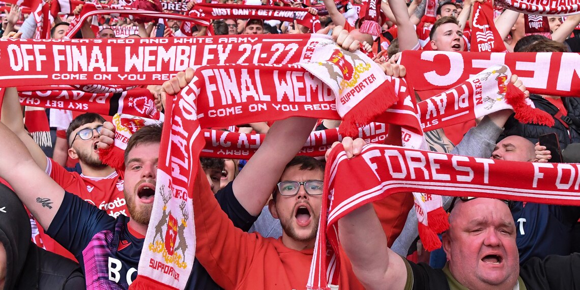 Nottingham Forest fans celebrate promotion to the Premier League