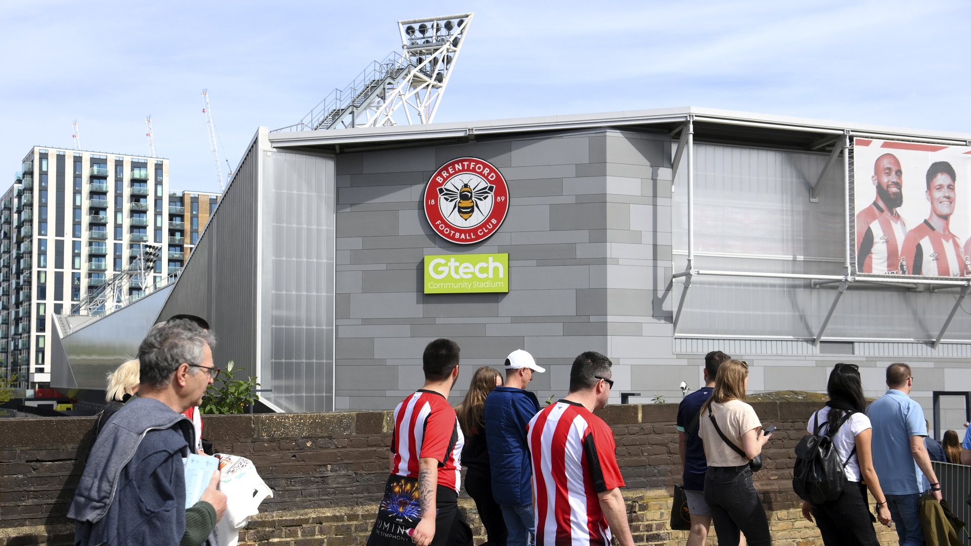 Outside Brentford's stadium as fans arrive prior to the match