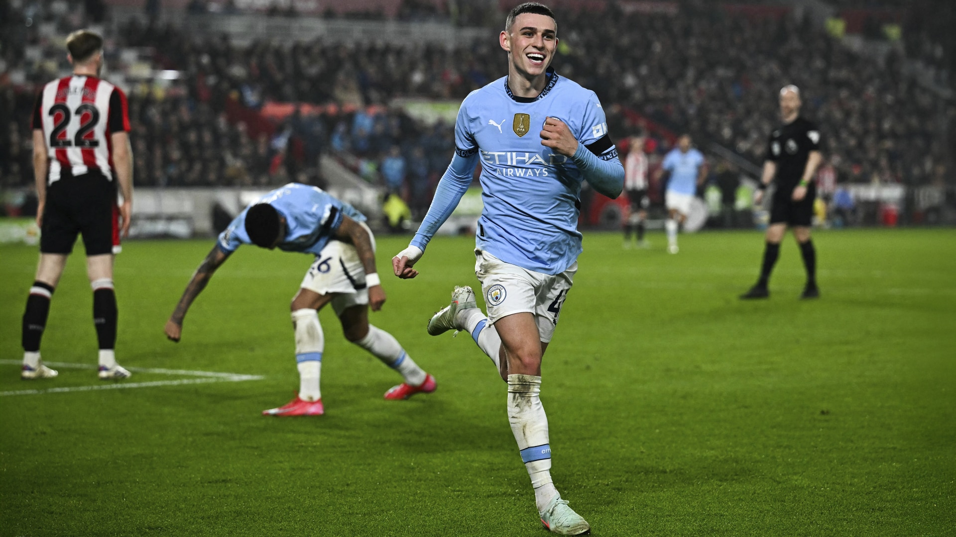 Phil Foden celebrates after scoring his team second goal