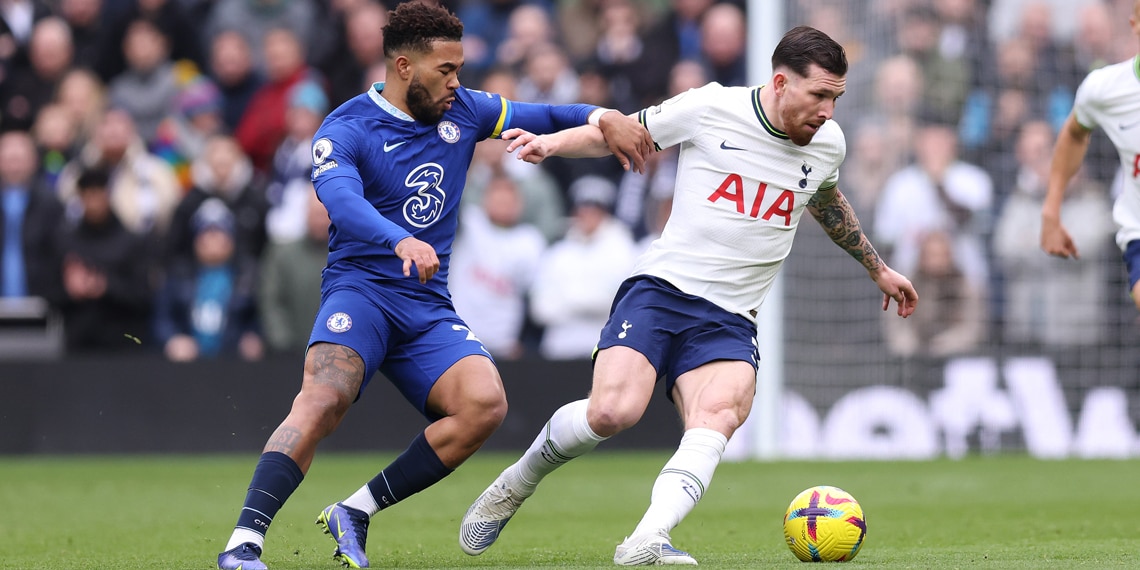 Pierre-Emile Hojbjerg of Tottenham Hotspur in action during the Premier League match between Tottenham Hotspur and Chelsea