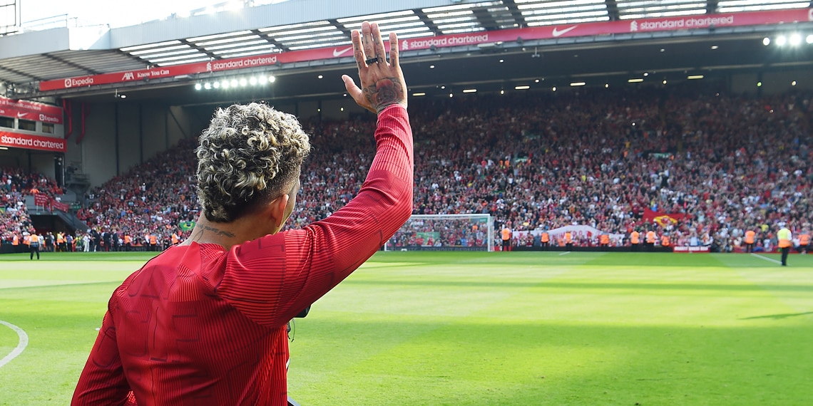 Roberto Firmino of Liverpool at end of the Premier League match between Liverpool FC and Aston Villa at Anfield