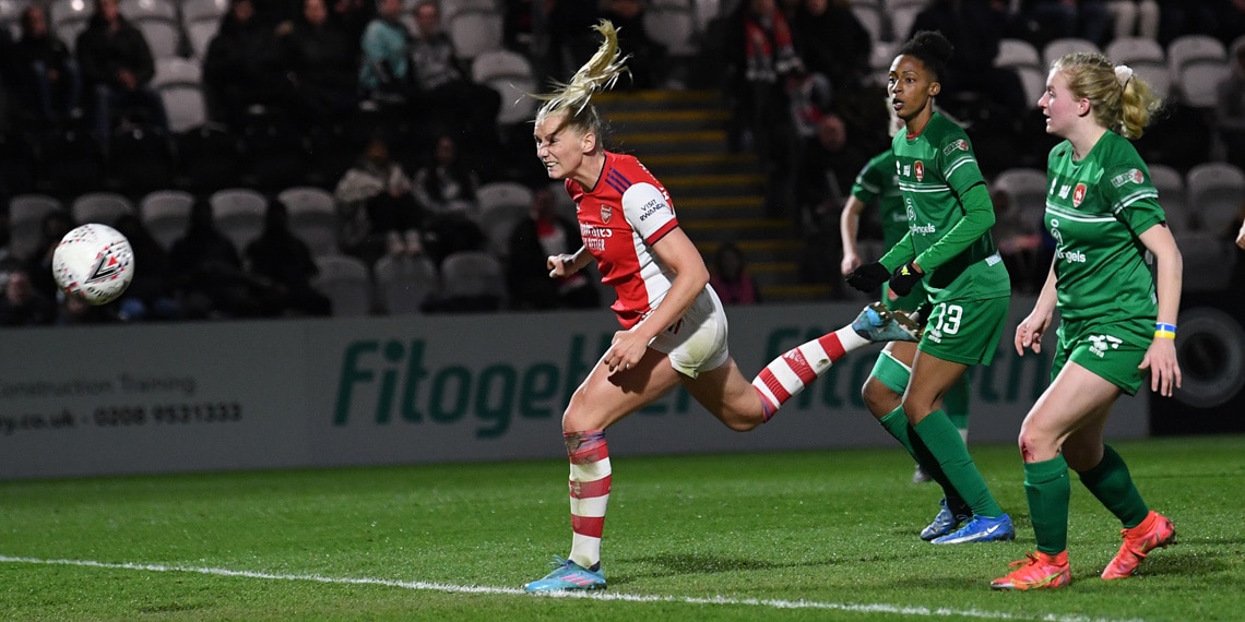 Stina Blackstenius scores for Arsenal during the Women's FA Cup Quarter Final