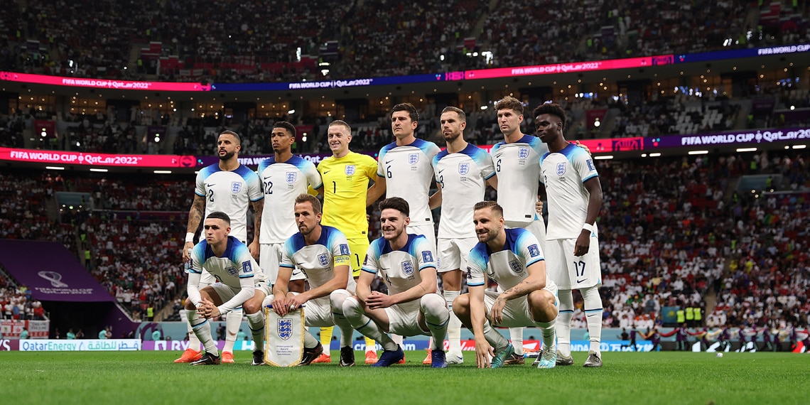 The England team line up before the FIFA World Cup Qatar 2022 match between England and Senegal