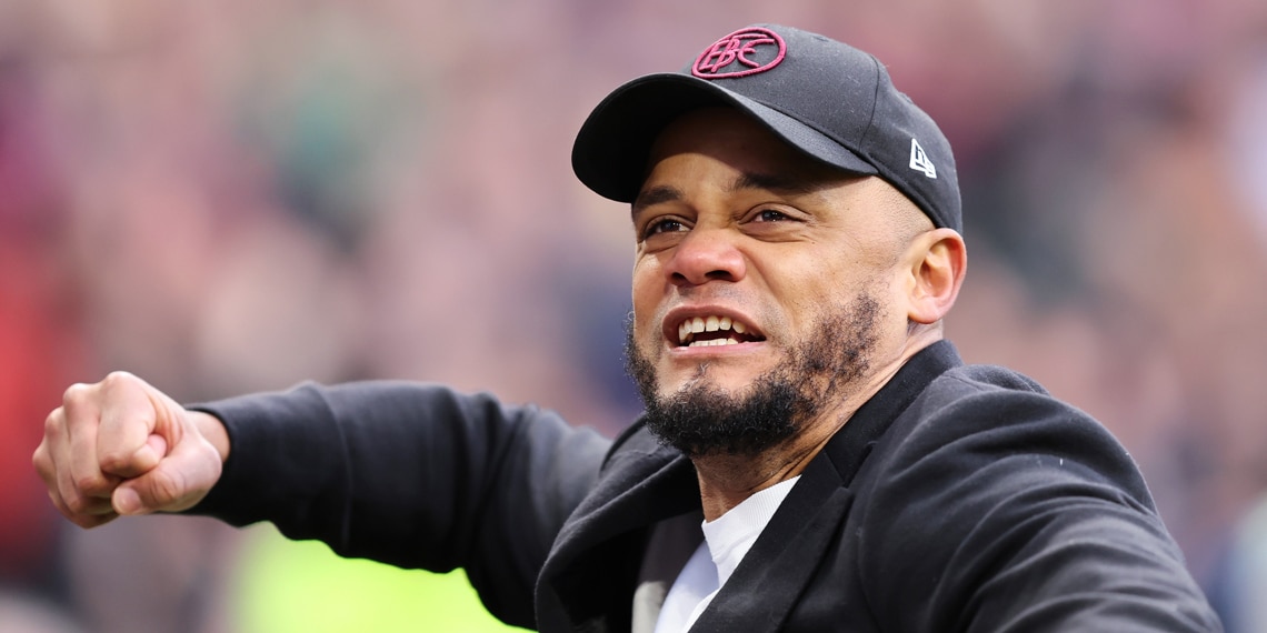 Vincent Kompany celebrates after the Premier League match between Burnley FC and Brentford FC