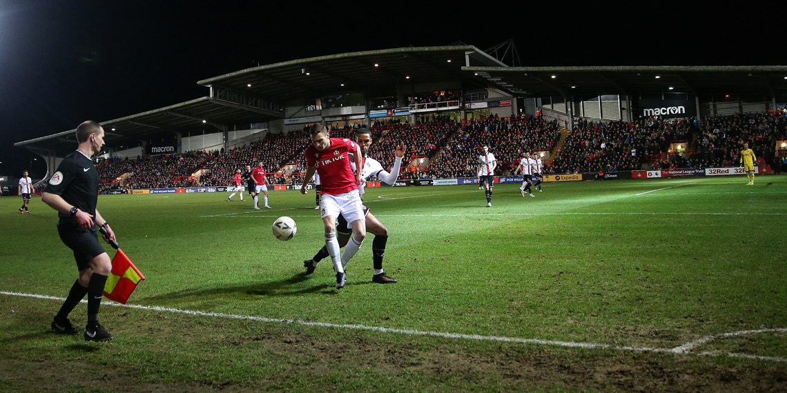 Wrexham's Paul Mullin shields during the FA Cup Fourth Round match with Sheffield United