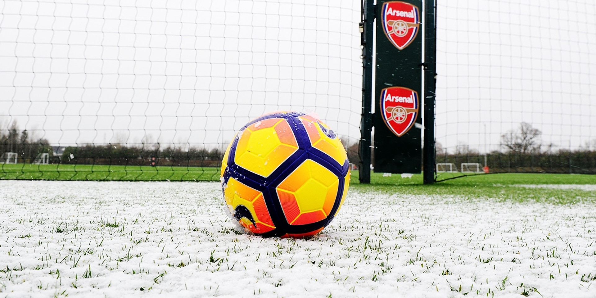 Arsenal training ground in the snow.