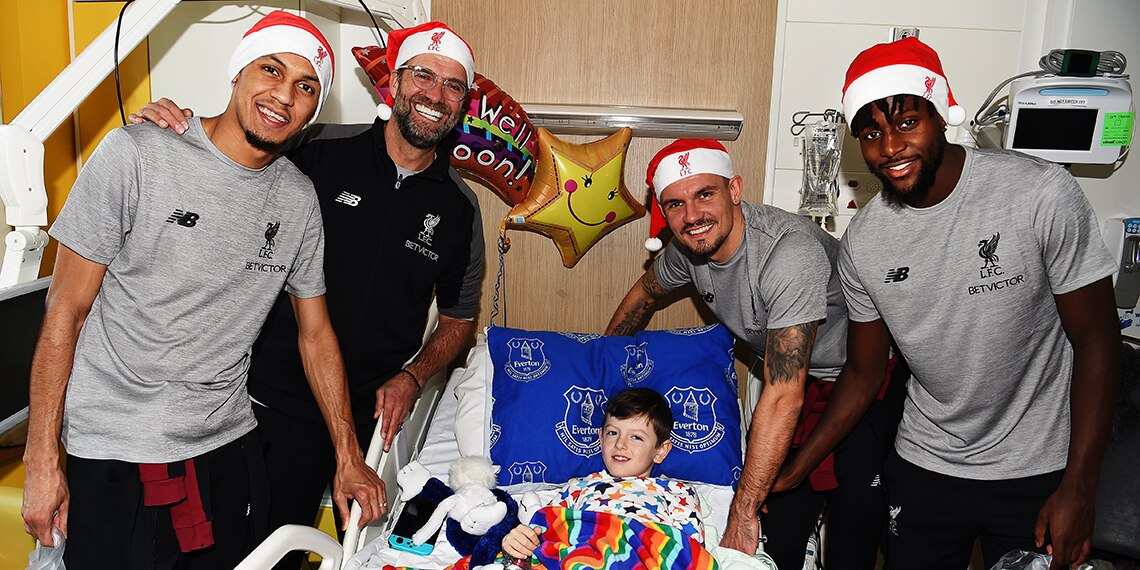 And the Liverpool team didn't just visit Liverpool fans. Do you think he asked them for an Everton scarf for Christmas?