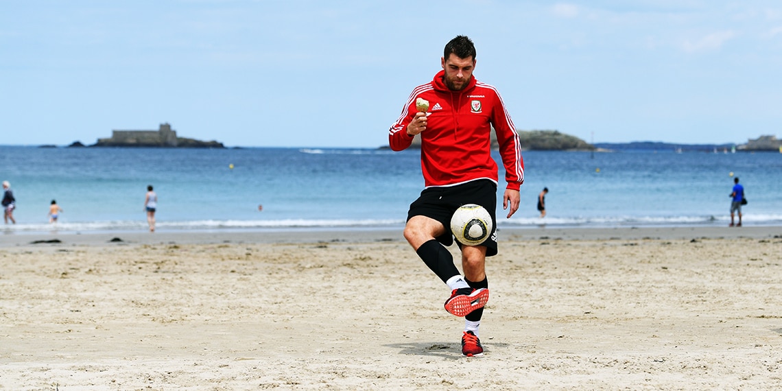 Ice-cream and football. Do you think this is what footballers do on holiday?