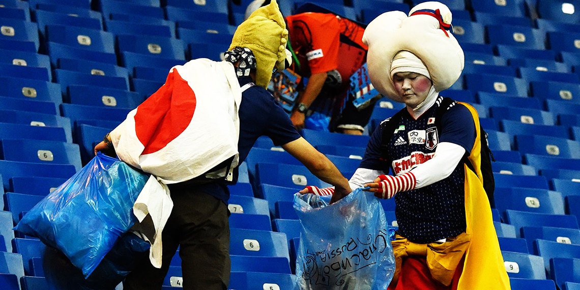 Japanese supporters have become well-known for picking up their rubbish when they leave the stadium.