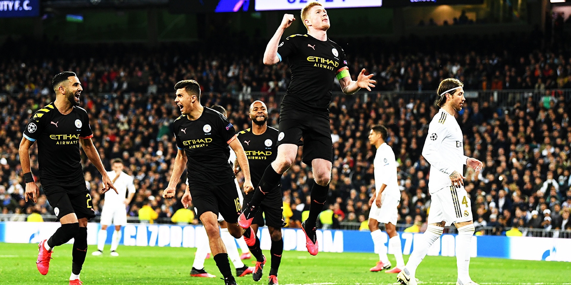 Kevin de Bruyne celebrates scoring against Real Madrid.