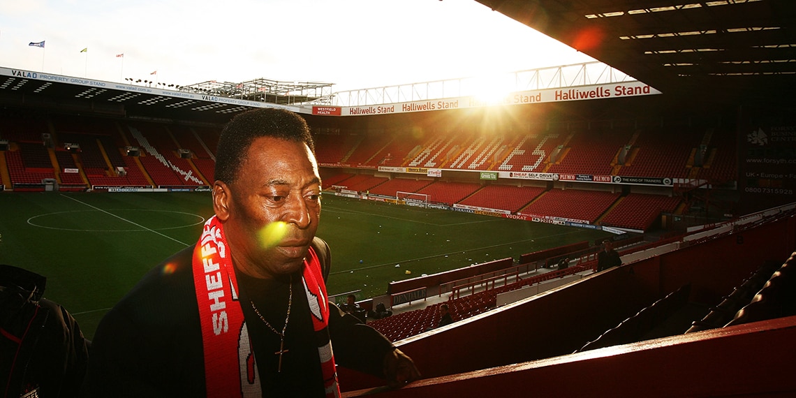 Pele visiting the world's oldest stadium.