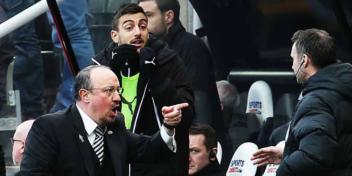 It's not just players and fans who get angry. Here's the Newcastle manager, Rafa Benitez. I wonder what has upset him?