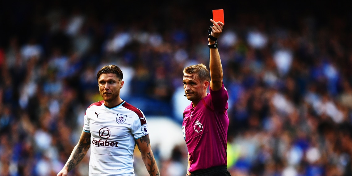 The Burnley midfielder WAS GIVEN a red card.