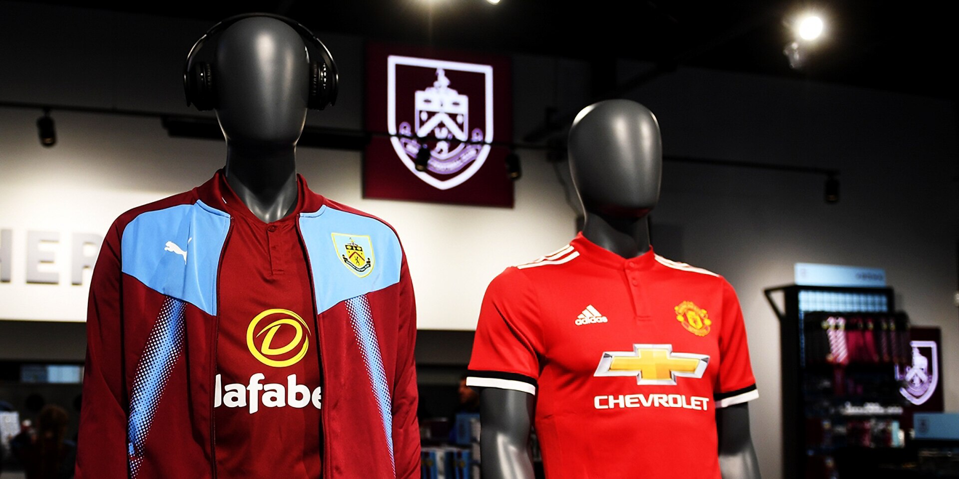 Burnley and Manchester United shirts n sale.