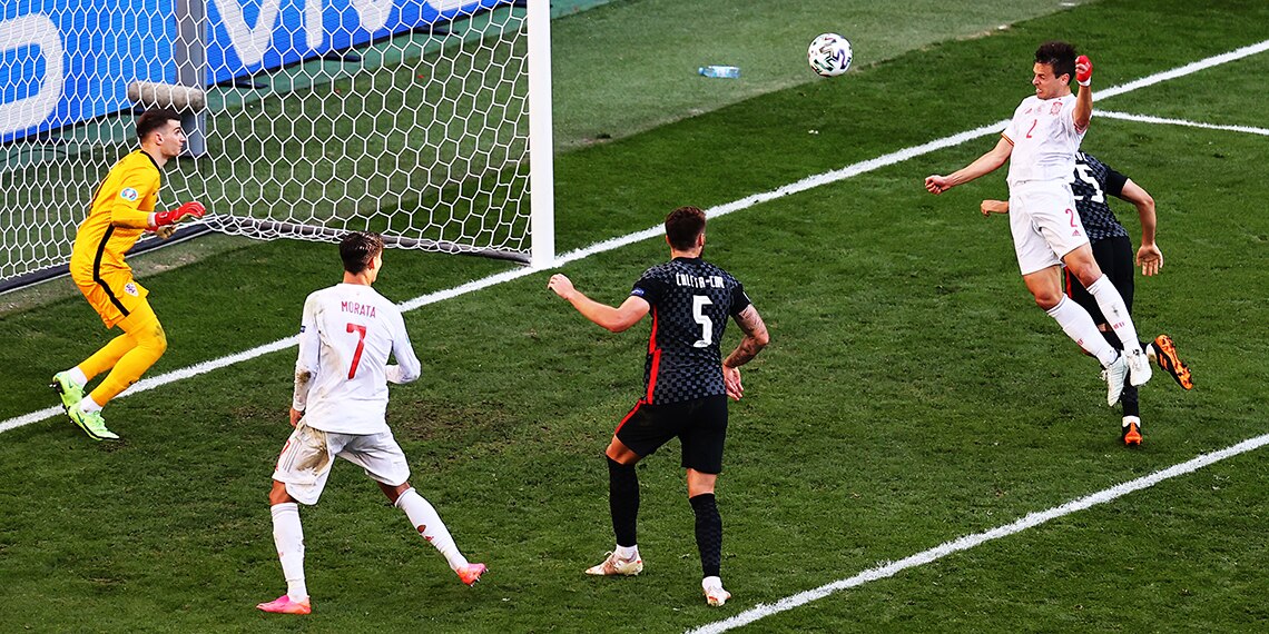 Chelsea's Cesar Azpilicueta scores for Spain at Euro 2020.