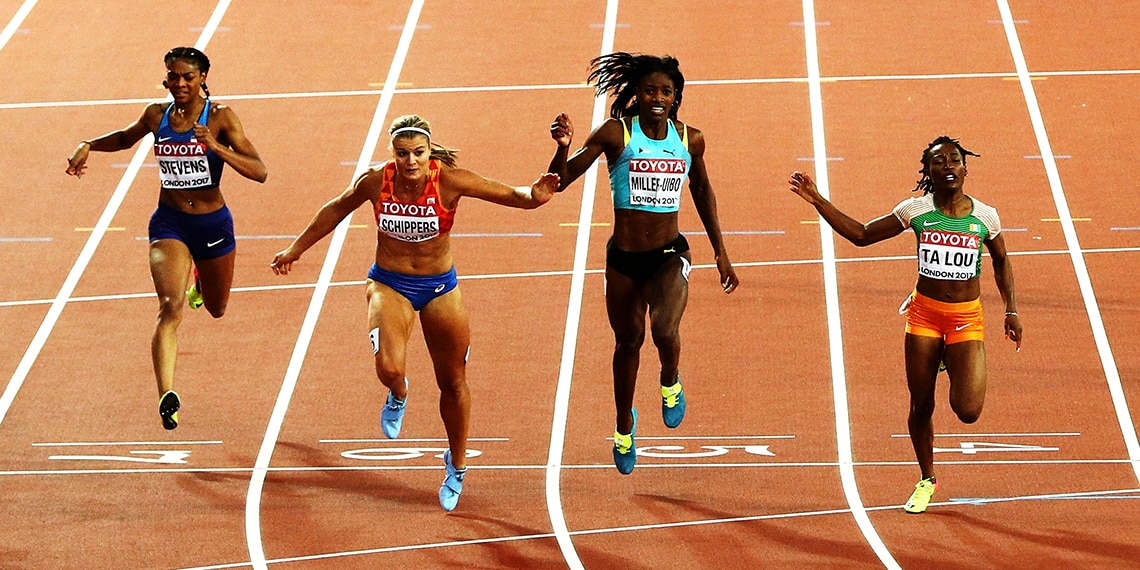 The 100 metres is described as a sprint rather than a run.