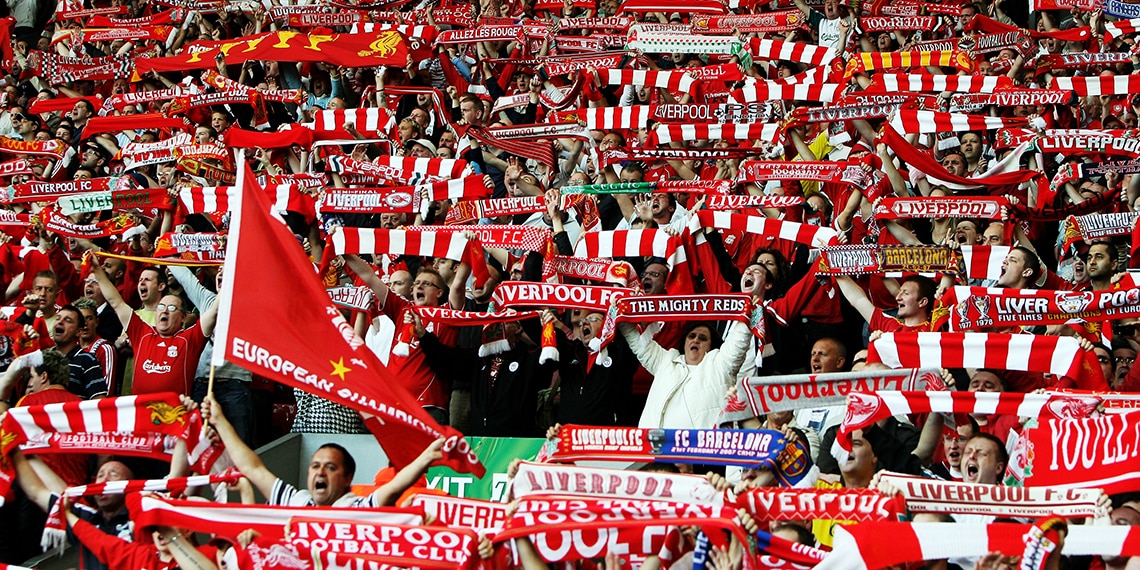 Liverpool fans on the Kop - one of the most famous stands in football.