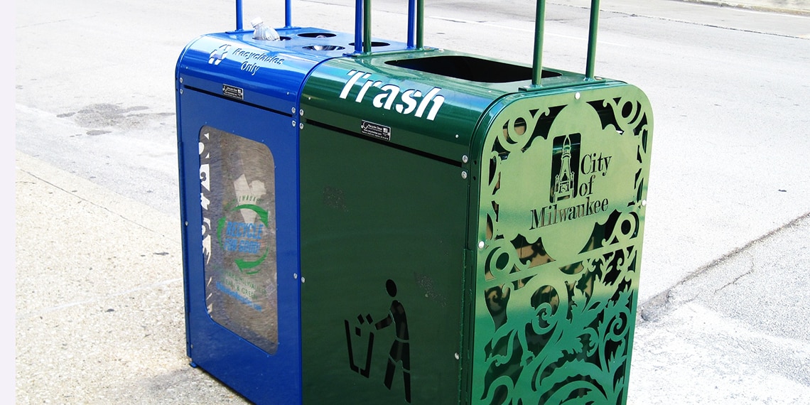 A trash can in the United States but a litter bin in the UK.