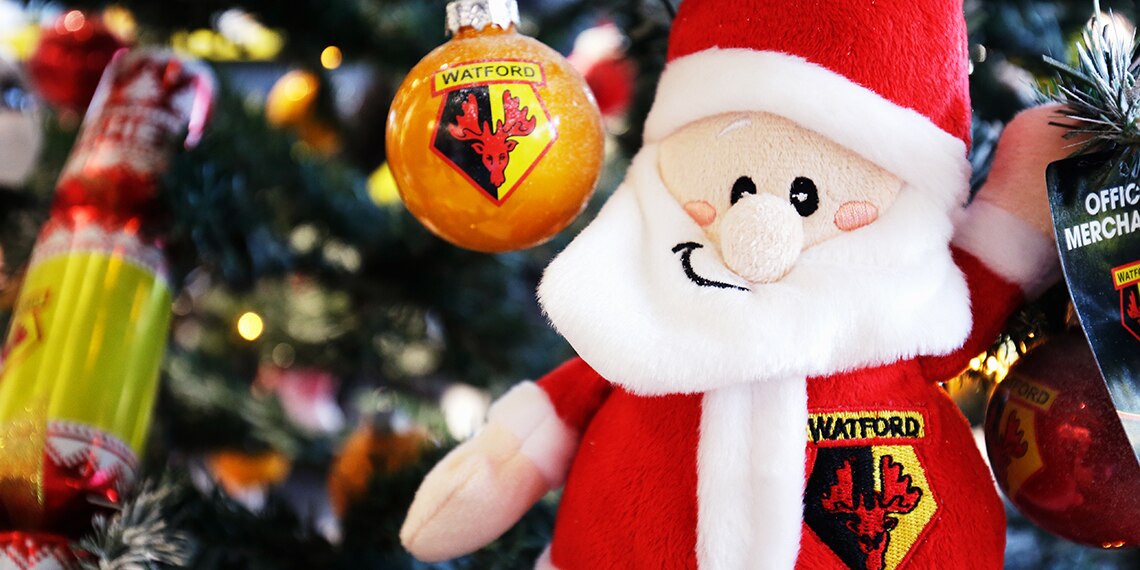 Can you see the BAUBLE and CRACKER in this Watford FC Christmas tree?