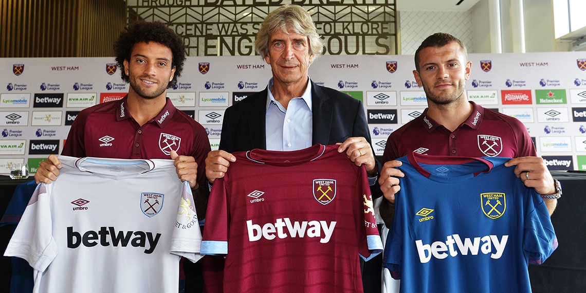 West Ham's new signings show off the Hammers' new home and away STRIPS.